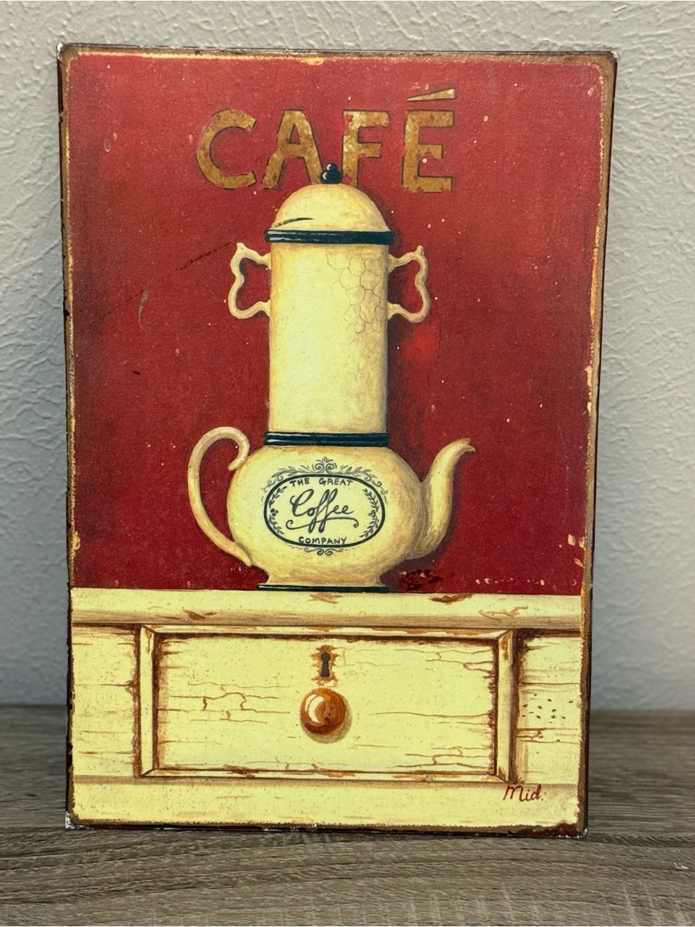 Vintage-Style Red & Cream Coffee Wall Art Sign